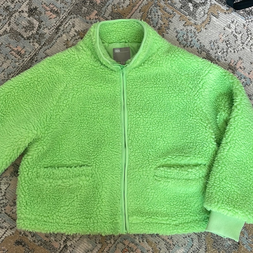 ASOS DESIGN zip through Fleece Jacket in Lime - Picture 4 of 9